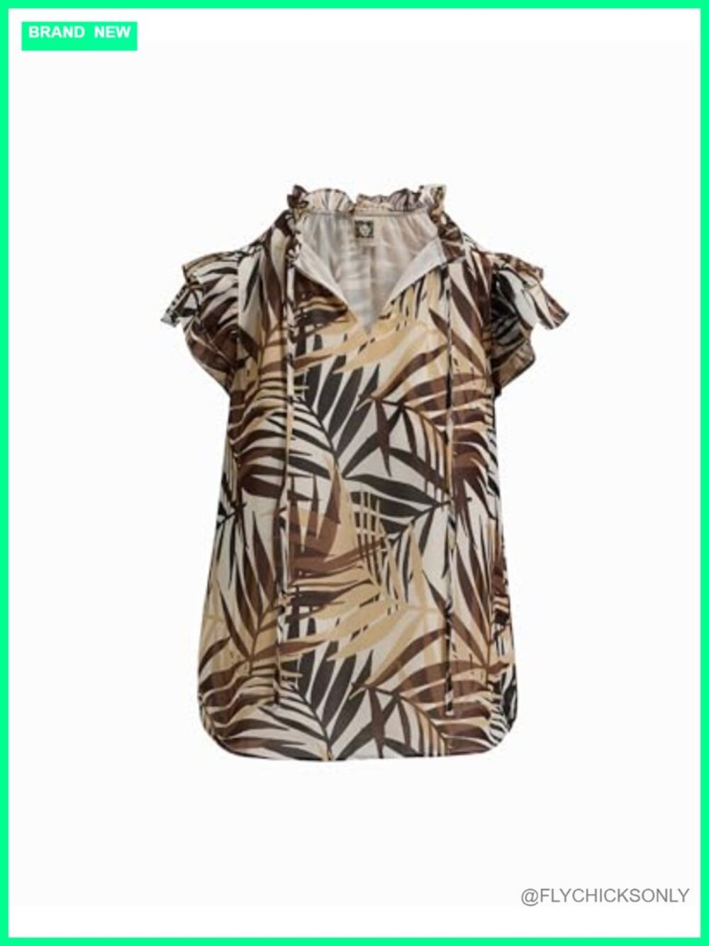 Anne Klein Ruffle Sleeve Tie Neck Chiffon Blouse